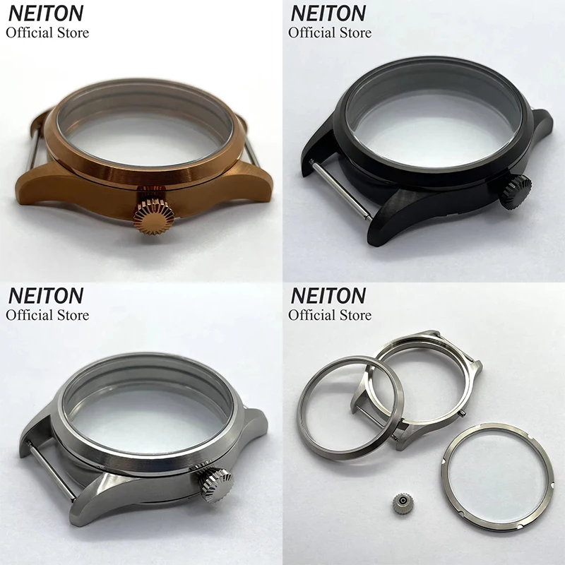 NEITON 42mm Manual Watch Case See-through Back Fit ETA 6497 6498 ST3600 3602 Bronzed/PVD Black