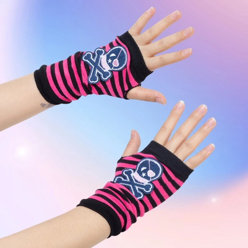 Guantes muñeca góticos manga vintage para mujer, guantes coloridos con calavera