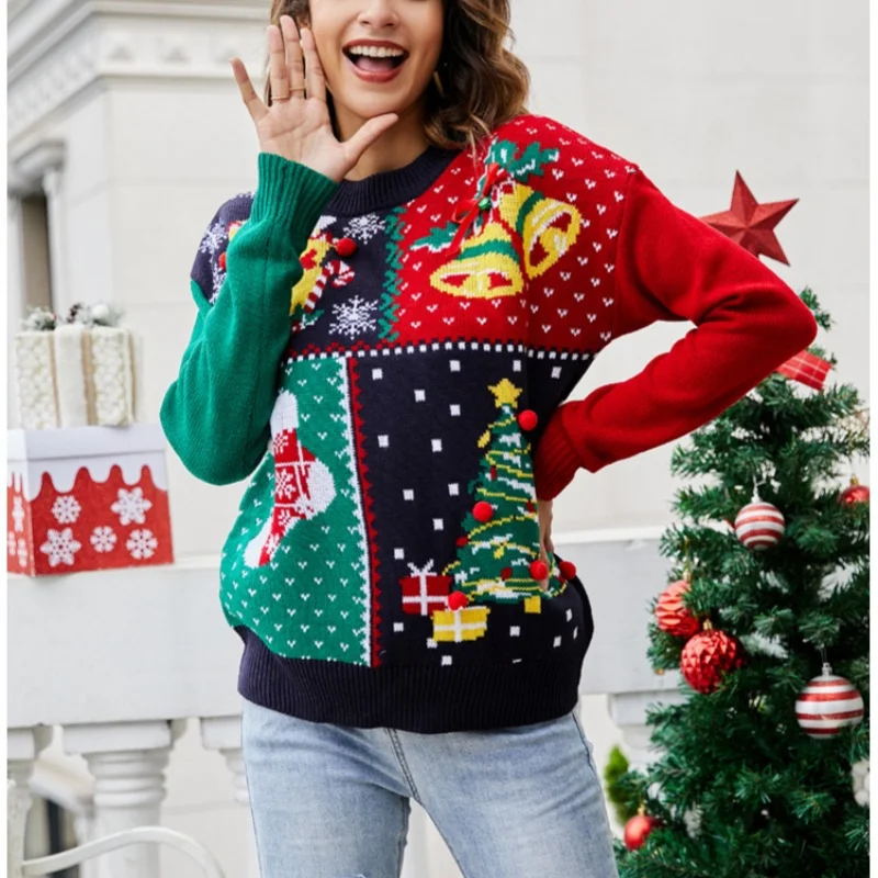 

Casual Pullover Top Xmas Look Clothing 2025 Winter Christmas Women's Sweater Warm Soft Knitwear Female Long Sleeve O Neck Jumper
