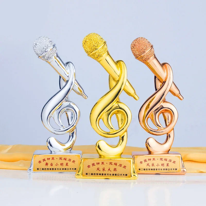 Customized Resin Golden Microphone Trophy, Good Voice Trophy, Music Award Cup, Singing Competition, Home Decoration, 1Pc