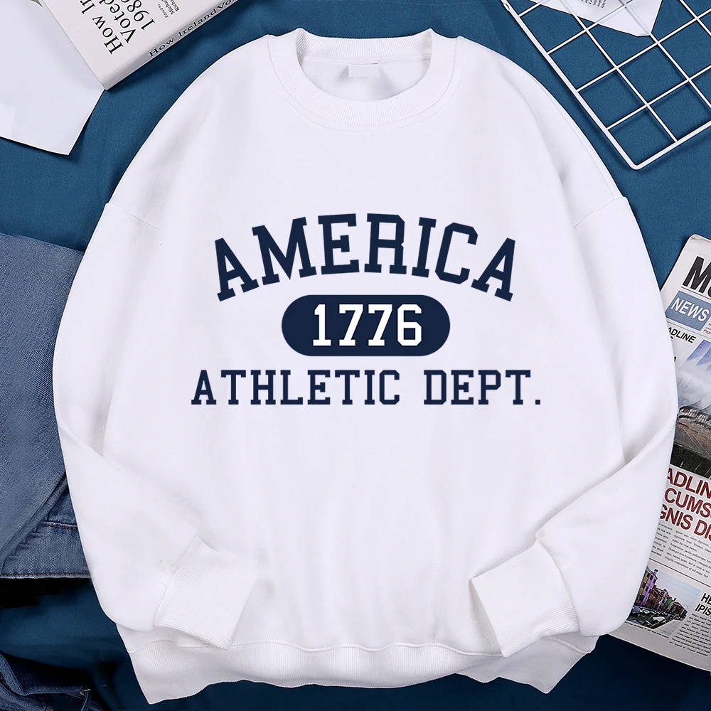 America 1776 Athletic Dept Letter Hoodies Men Hip Hop Fleece Long Sleeves Pullover Clothes Autumn Loose Casual Hoody Women