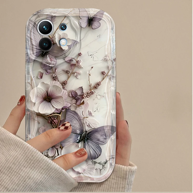 حافظة ناعمة على شكل فراشة أرجوانية عتيقة لهاتف Xiaomi POCO X7 X6 X5 X3 NFC F7 Ultra F6 F5 Pro F4 F3 GT M5S C65 C75 4G 5G M3 M4 M6