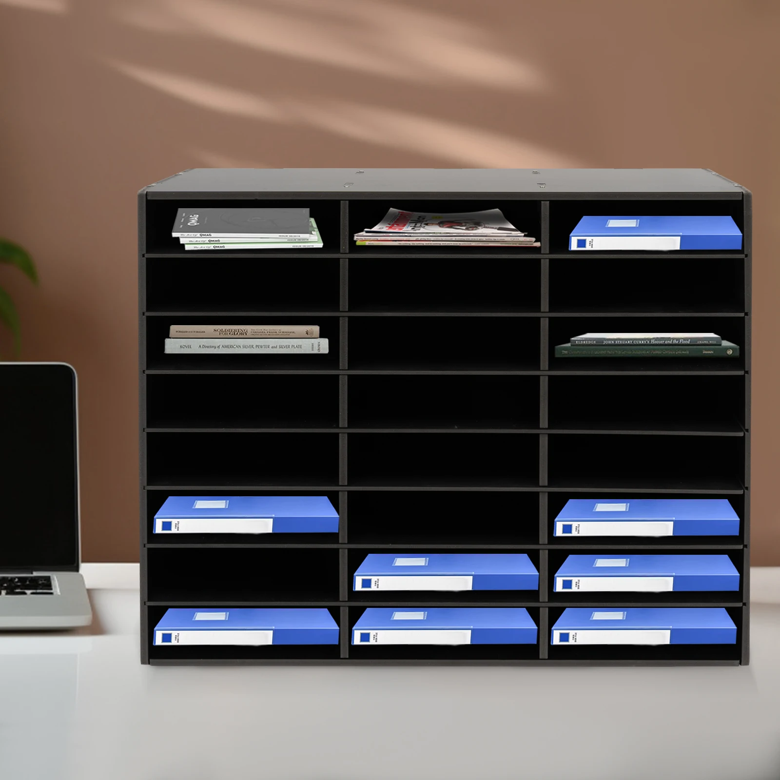 Black Modern Rectangular PVC Board, Felt Literature Organizer, Desktop File Holder, Office Mailbox