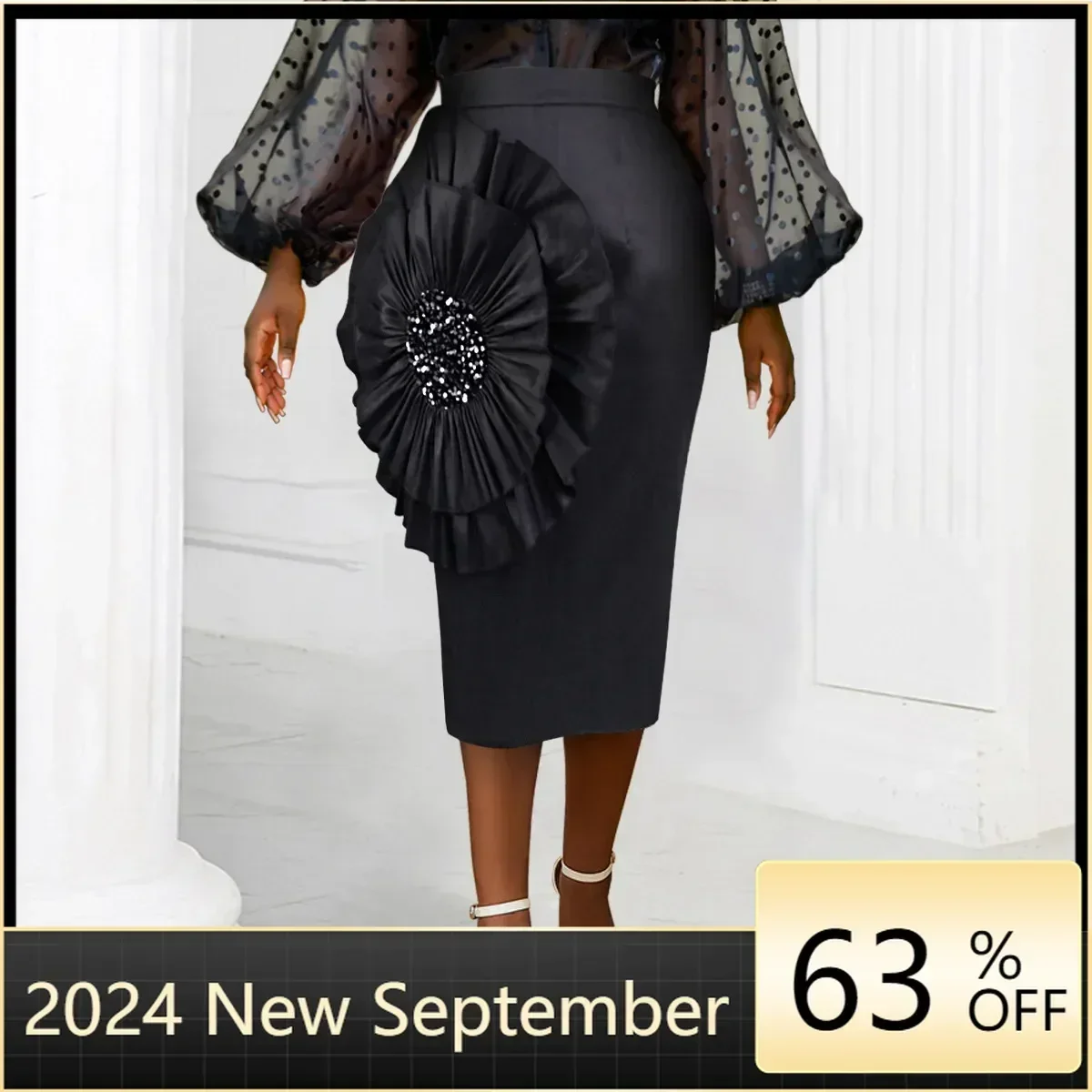 

New Fashion African Skirts for Women Plus Size 4XL Sequin Evening Party Dress Dashiki Ankara Lady Clothing High Waist Long Skirt