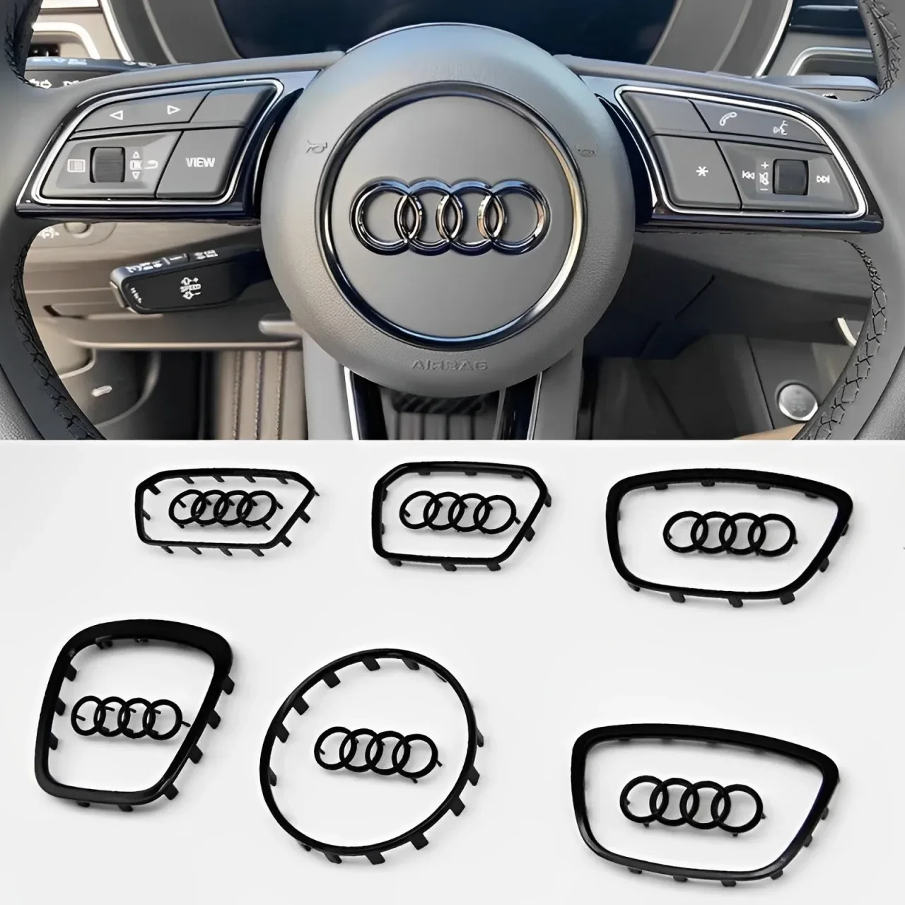 For Audi A3 A4 B8 8P B9 8V A5 A6 C7 A7 Q3 Q5 Q7 Automobile Steering Wheel Logo Bright Frame Strip Electroplated Car Logo Sticker