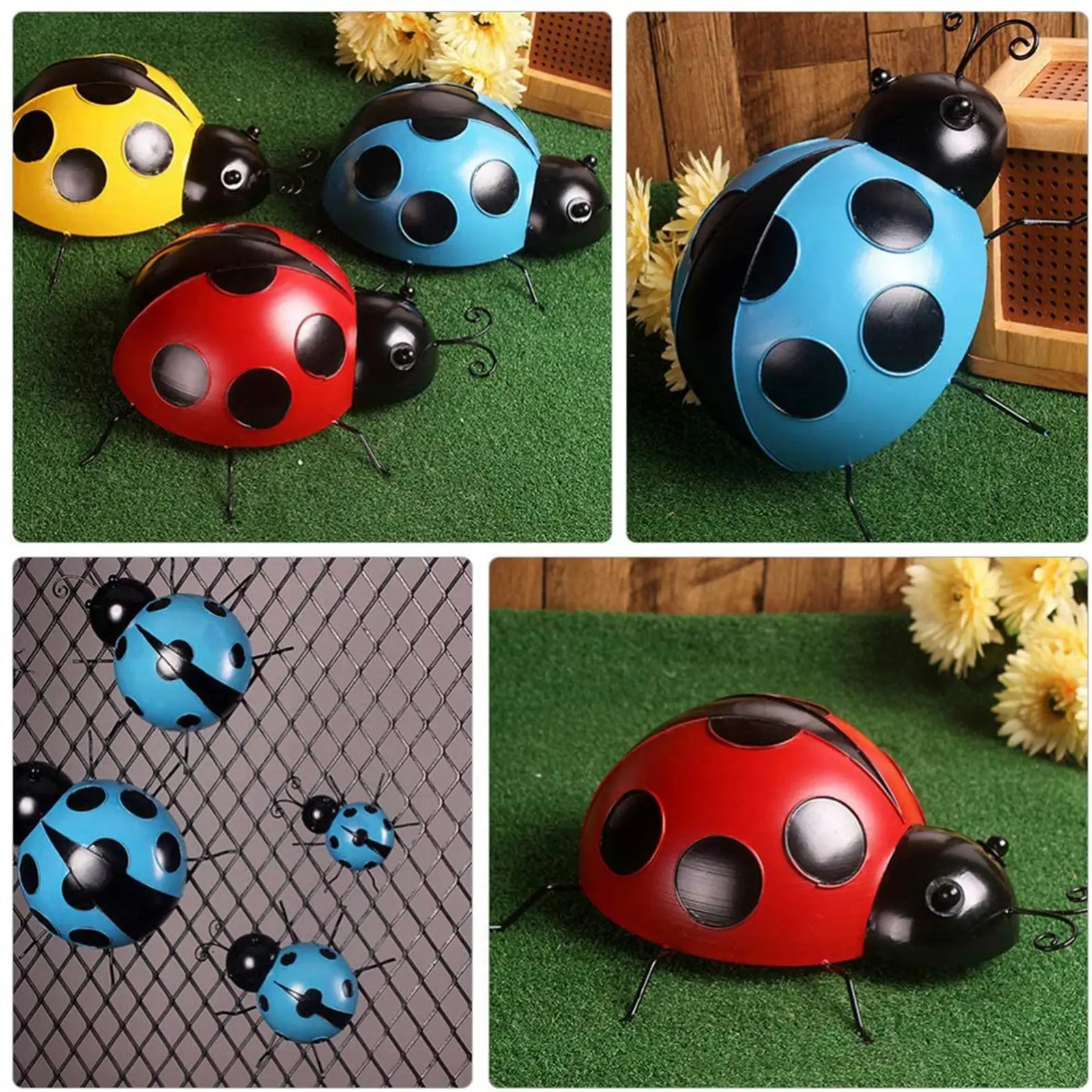 Ladybugs Figurine Decorative Metal Garden Ornament for Outdoor Lawn Ornaments Backyard Wall Patio