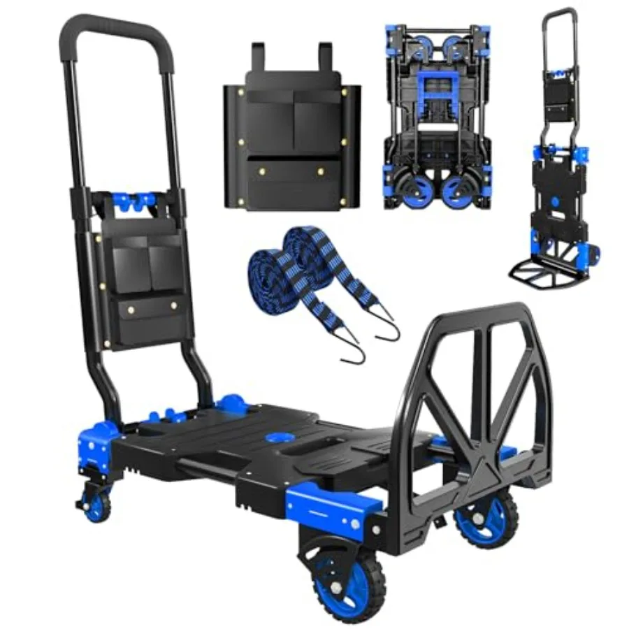 

Folding Hand Truck 2 in 1 Portable Heavy Duty Carrying Moving Dolly Cart with 4 Foldable Wheels and Retractable Handle Duty 330