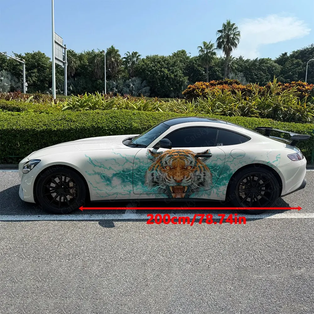 2Pcs Electric Effect Angry Tiger Car Side Wraps, Self-Adhesive PVC Waterproof & Scratch-Resistant Stickers, Car Accessory Gift