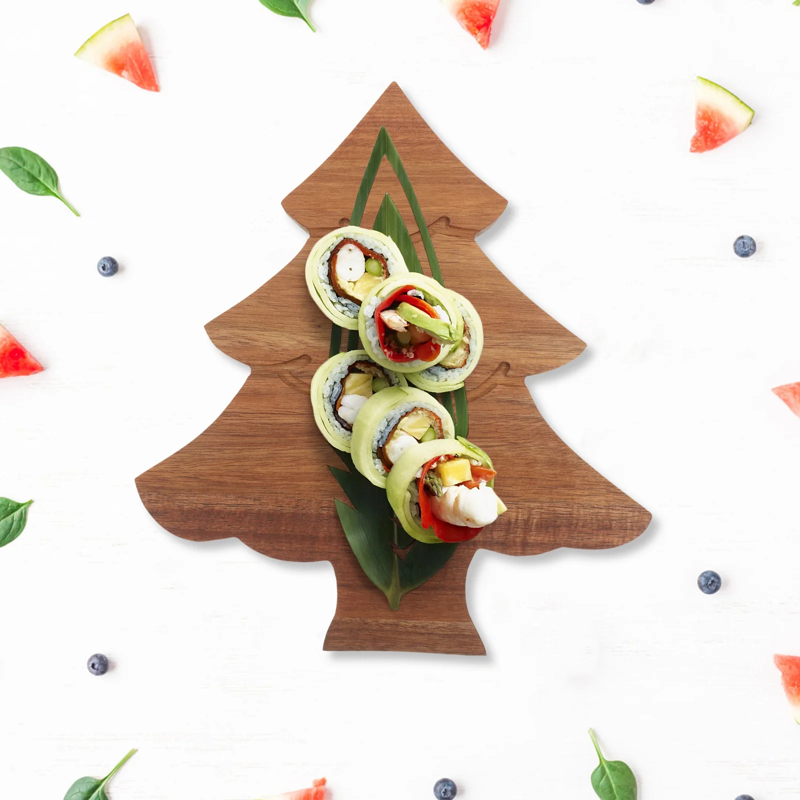 

Wooden Christmas Tree Cutting Board Festive Decorative Food Serving Board for Charcuterie Desserts Restaurant Style Platter