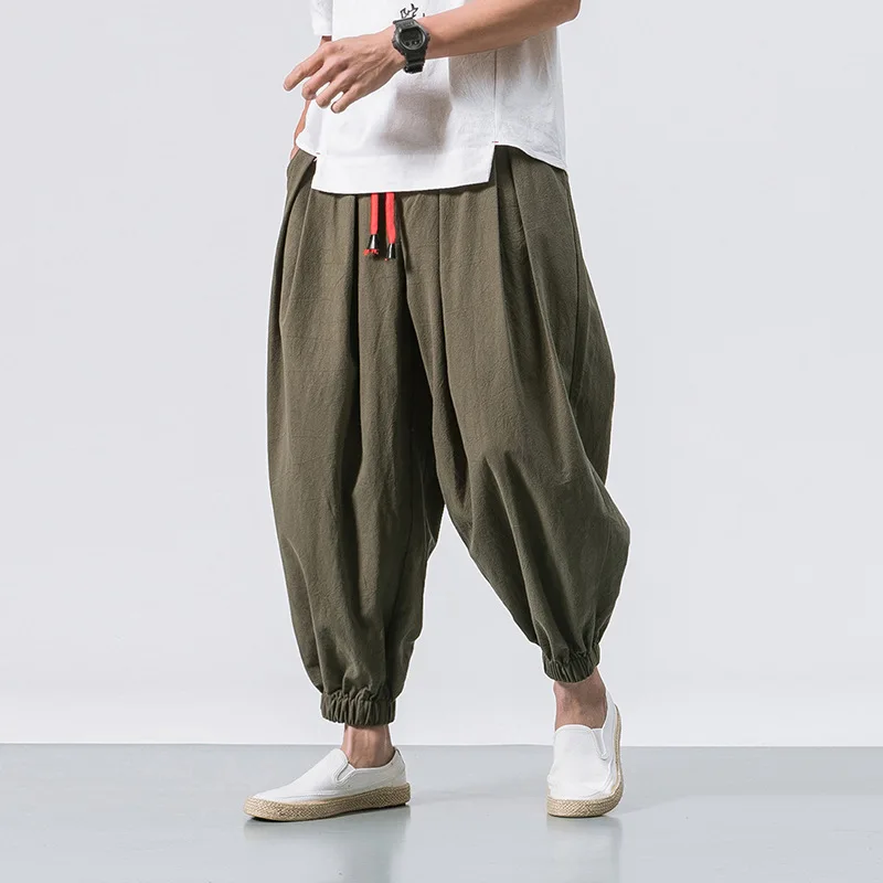 Men's Spring Autumn Elastic Solid Pockets Shirring Bandage Loose Harlan Trousers Fashion Casual Office Lady England Style Pants