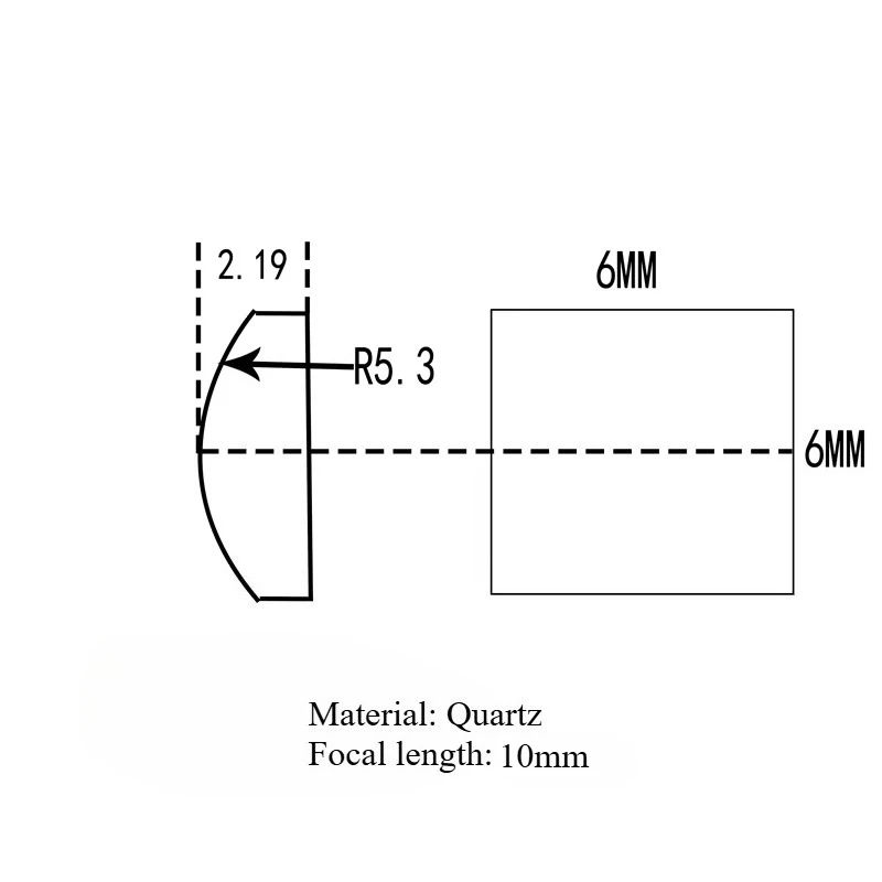 6x6.15 6x7.5 6x9 6x12mm Quartz Plano Convex Cylindrical Lens Focal Length 10mm Made of Corning 7980 Quartz Optical Glass
