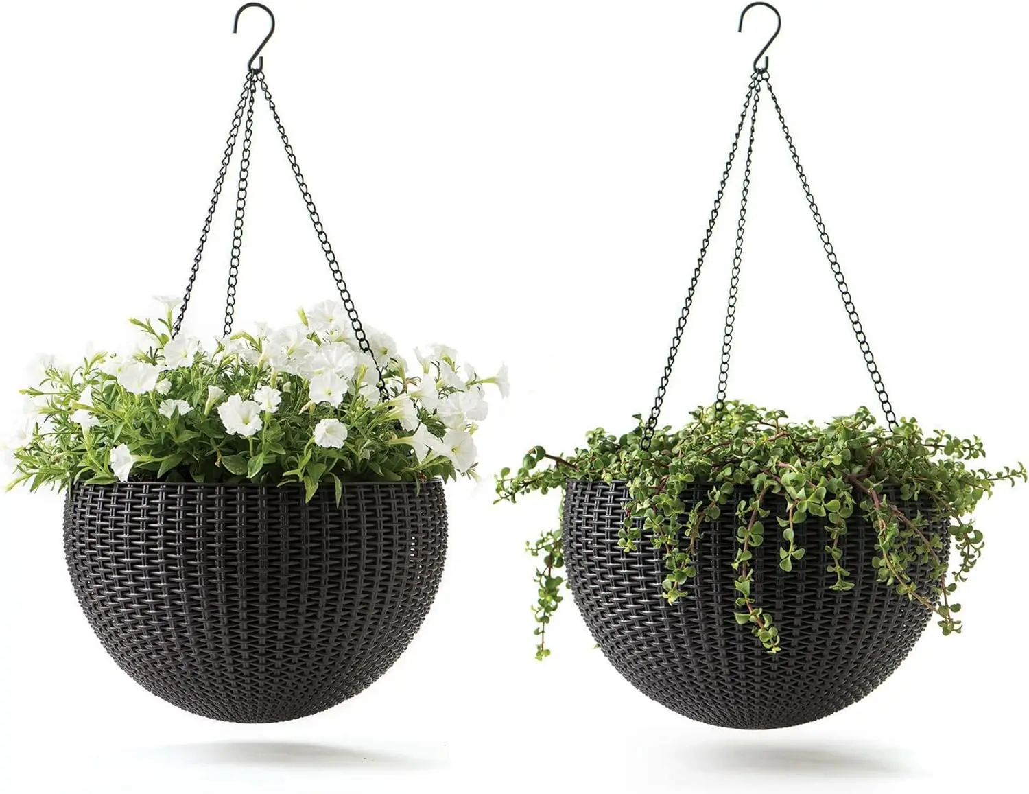

Набор из 2-х круглых подвесных корзин для цветов для комнатных и наружных растений — из ротанга, прочная смола, идеальный декор для крыльца, патио