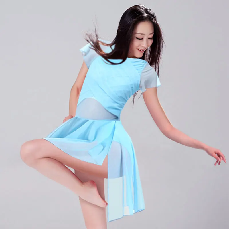 المرأة غنائية الحديثة فستان رقص الباليه غير المتماثلة عالية منخفضة شبكة متجنب وقطرة الماء الجوف الظهر ملابس رقص المعاصرة
