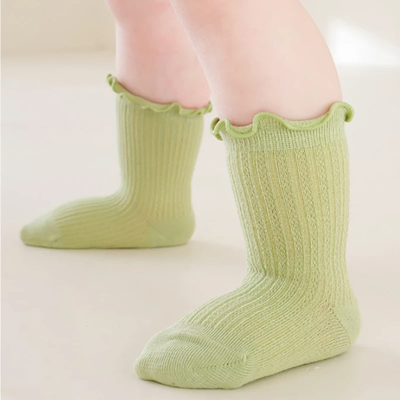 3 Pairs Baby Socks Breathable Pure Cotton Kids Socks Curled Edge 5 Color Middle Tube Newborn Socks