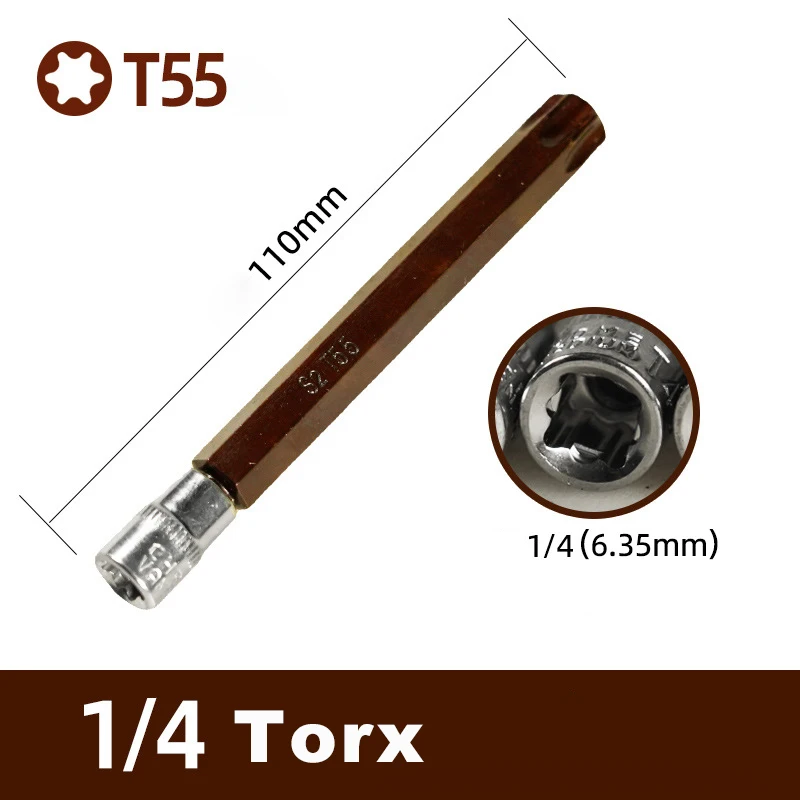 1PCS 110mm length Torx Screwdriver Bits 1/4 Inch Drive Socket Hand Tools T8 T10 T15 T20 T25 T27 T30 T40 T45 T50 T55