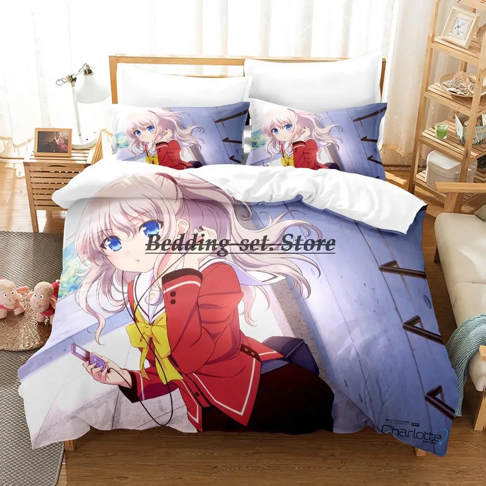

Anime Charlotte Bedding Set Single Twin Full Queen King Size Bed Set Aldult Kid Bedroom Duvetcover Sets 3D Kawaii Bed Sheet Set