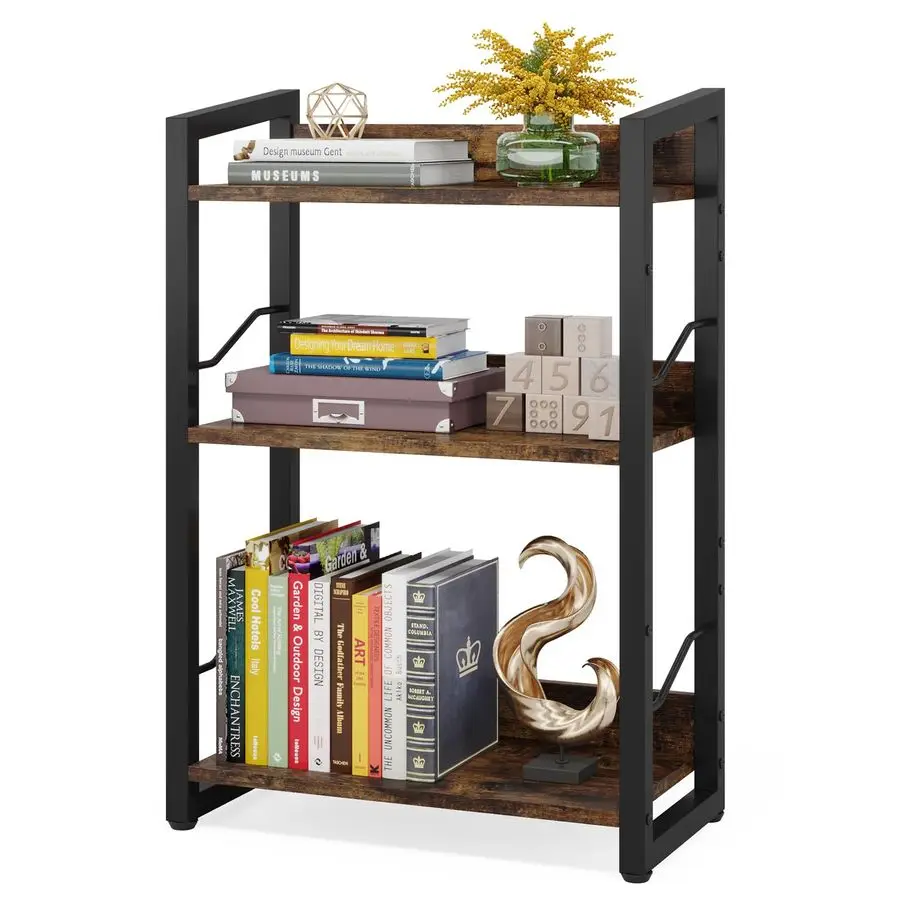 

Hosfais Book Shelf Small Bookshelf 3Tier Wood Bookcase Industrial Bookshelf with Edge Protection Metal Narrow Bookcase Storage