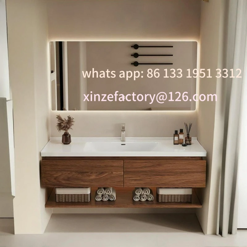 

Customizable antique bathroom solid wood wash basin ceramic integrated cabinet combination
