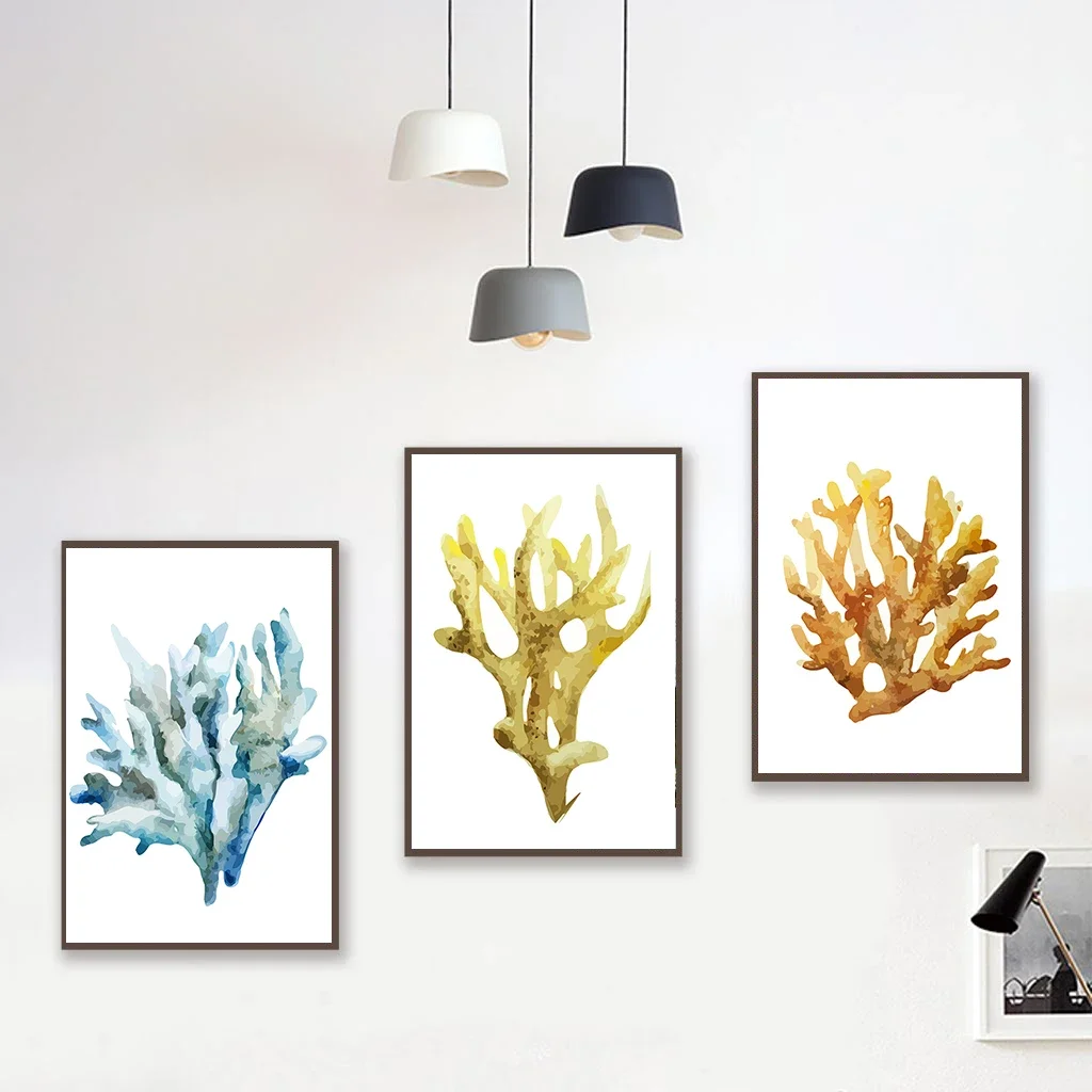 Sea Coral Poster Marine Coral Print Ocean Plants Vintage Canvas Painting Nordic Wall Art Living Home Room Decoration Aesthetic