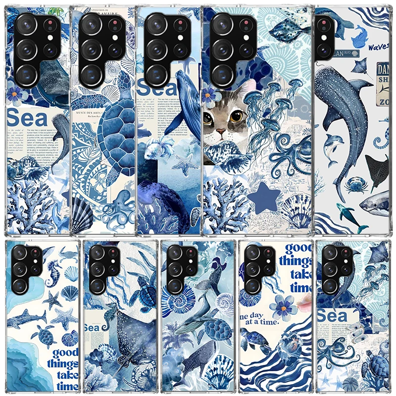 Ocean Starfish Sea Turtle Shark Soft Cover for Samsung Galaxy S25 Edge S26 S24 S23 Ultra Phone Case S22 S21 Plus S20 FE Print Pa