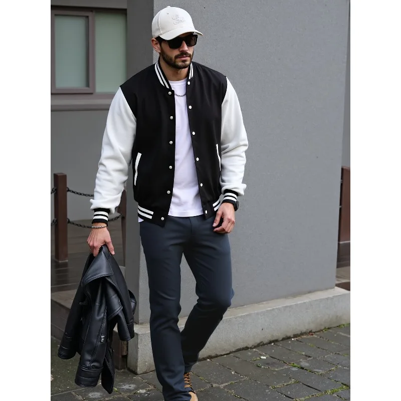 Men's College Style Contrasting Light Baseball Jacket Casual Spring and Autumn Winter Hot Selling Daily Gift
