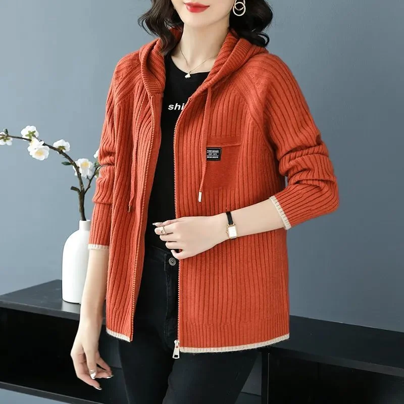 Women's Hoodie with Spring and Autumn New Knitted Zipper Sweater Cardigan Baseball Uniform Jacket