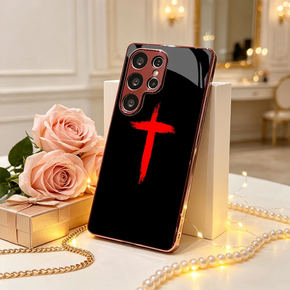 Hope for Red Cross Phonecase Exquisite Glass phonecase for Samsung GalaxyS26 S25 24 23 22 21 Plus/Ultra/FE shockproof back cover