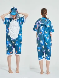 Short Sleeve Cartoon Jumpsuit Adult Children One-Piece Pajamas Sleepwear Summer Onesies Halloween Cosplay Costumes Loungewear