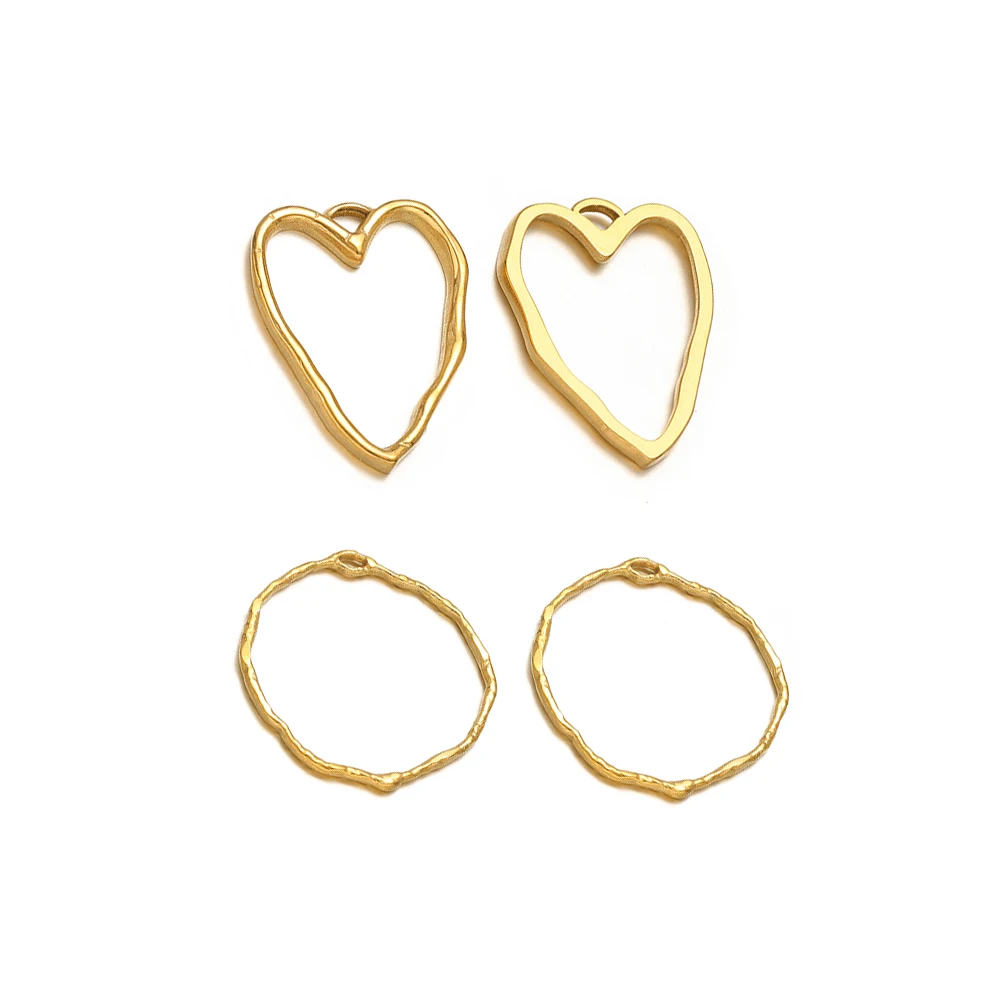 5pcs Heart Round Charms Stainless Steel Gold Plated Pendants for DIY Jewelry Findings Necklace Earrings Connectors Supplies Bulk