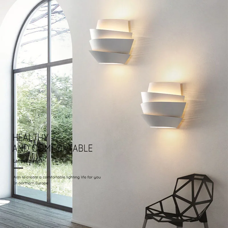 Modern 4-Tier Curved Wall Sconce Matte White Iron Up Down Wall Light Decorative Wall Lamp for Bedroom Entryway Hotel G9 Base