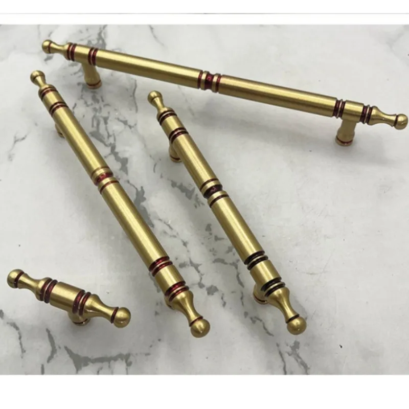 Brass cabinet door handle, modern simple Chinese light luxury cabinet drawer French wardrobe handle