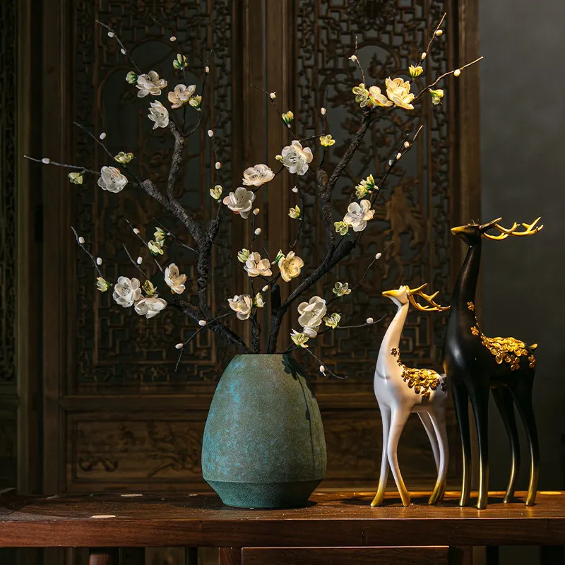 New Chinese Zen Ceramic Vase Floral Ornament Living Room Entry TV Cabinet Antique Shelf Luxury Home Tabletop Furnish Decor