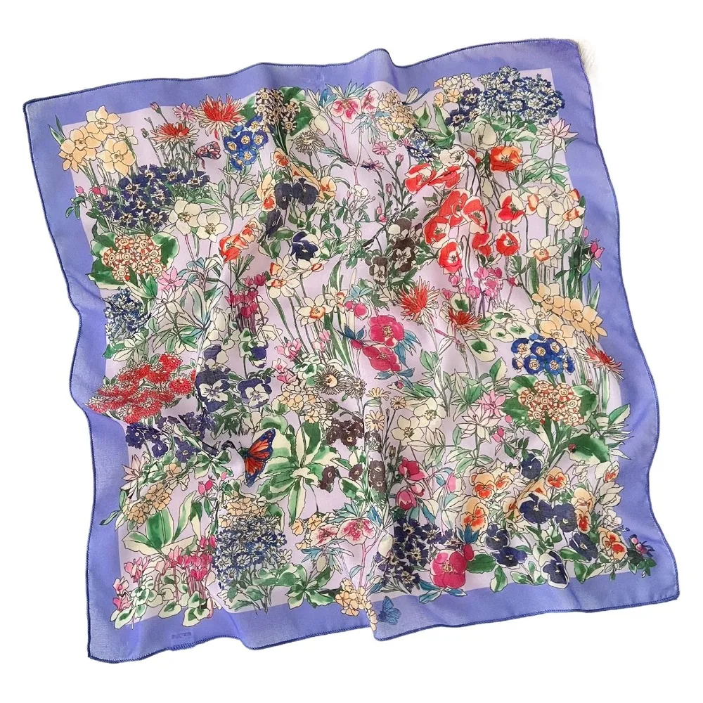 Flower Cotton Linen Square Scarf Pastoral Style Head Scarf Printed Silk Scarf Scarves Hair Tie Scarf Hair Band Spring Summer