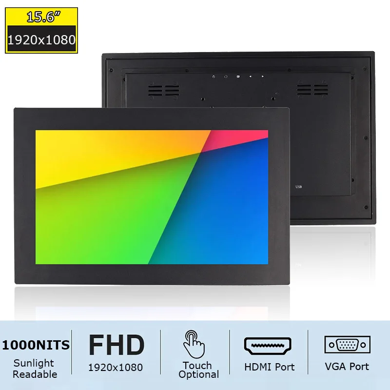 15.6 Inch Industrial Grade Touch Screen Monitor 1920x1080 HD Panel Mount 1000 Nits VGA for HDMI USB Interface New Product