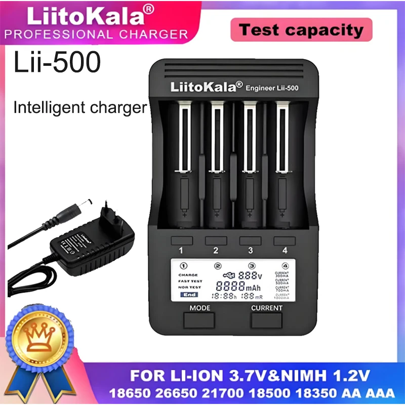 

LiitoKala Lii-500 Умное зарядное устройство с ЖК-дисплеем для 18650 26650 16340 18350 3,7 В 1,2 В Тестовая емкость аккумулятора