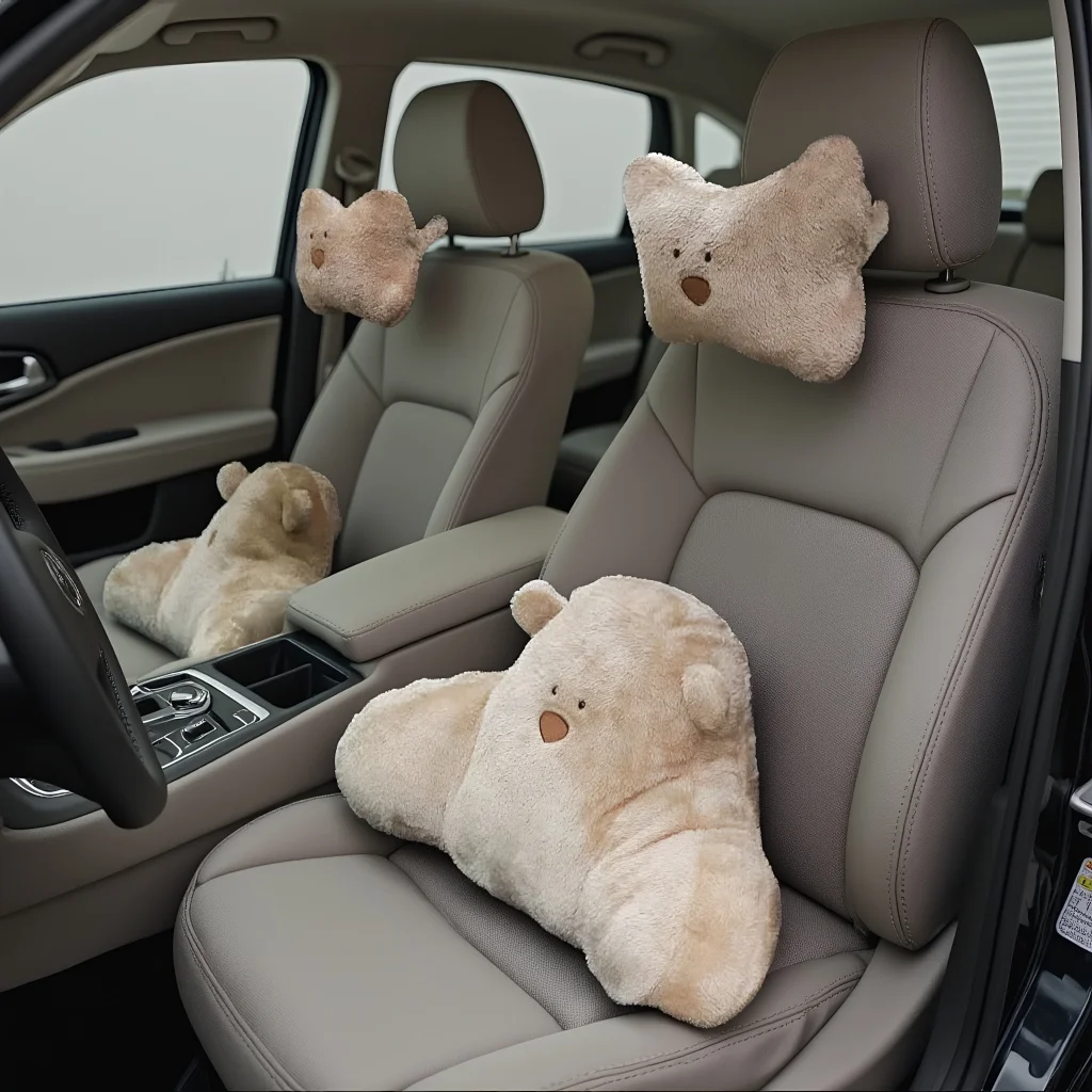 

Plush Car Headrest Lumbar Support Lumbar Cushion Cartoon Bear Backrest Lumbar Pillow Car Comfortable Neck Pillow Car Accessories
