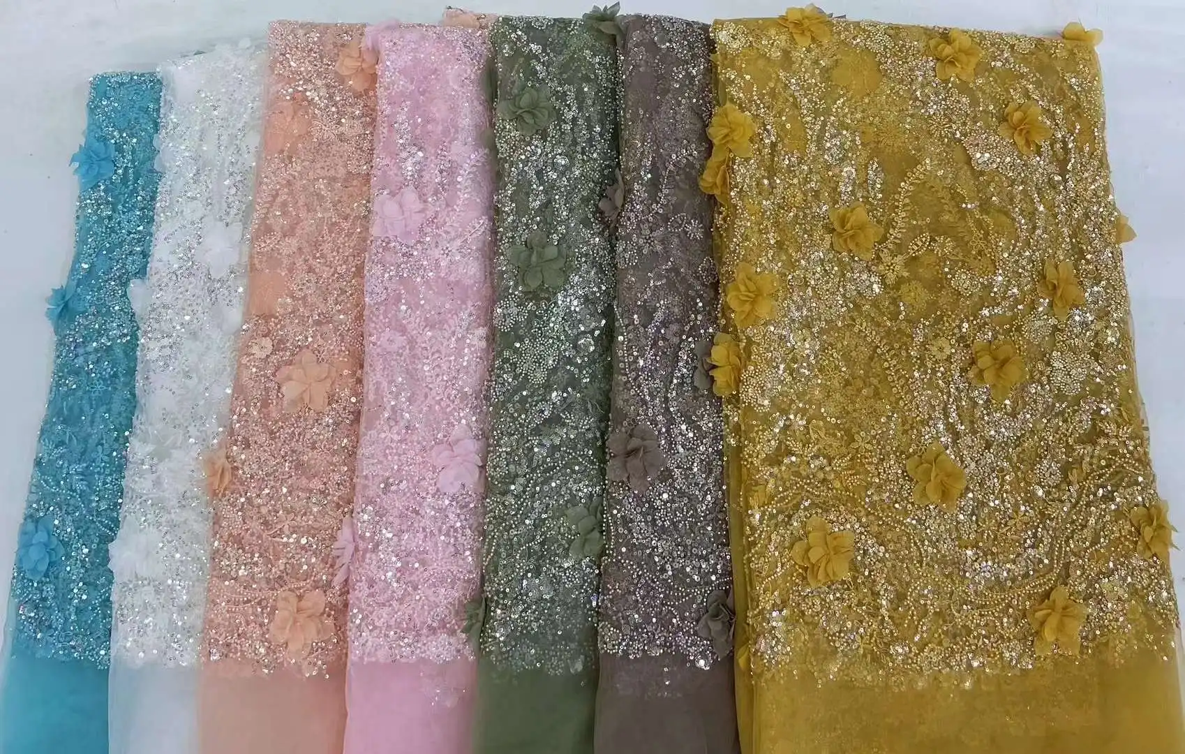 African Beads Lace Fabric 2024 High Quality Sequins Embroidery French Tulle Women Party Nigerian Wedding Lace Material Sewing