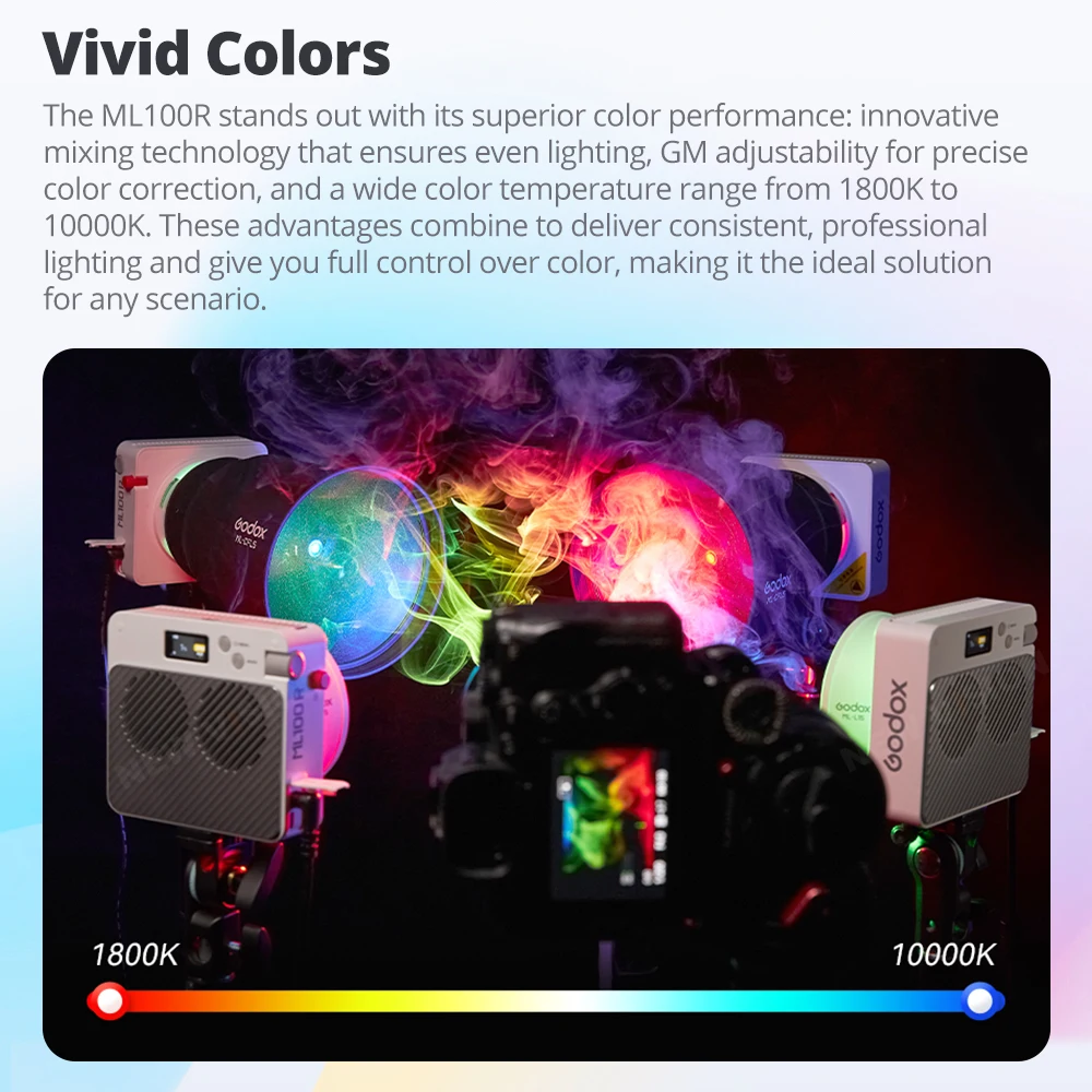 Godox ML100 ML100R Full Color LED Video Light 1800K-10000K Portable RGB Pocket Fill Light for Camera Outdoor Photography Live