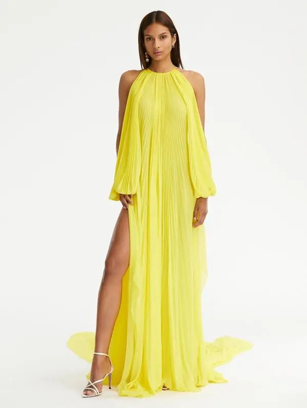 Charming Backless High Split Long Women Maxi Dresses To Party Unique Sleeves A-line Prom Gowns With Cape Formal Dress
