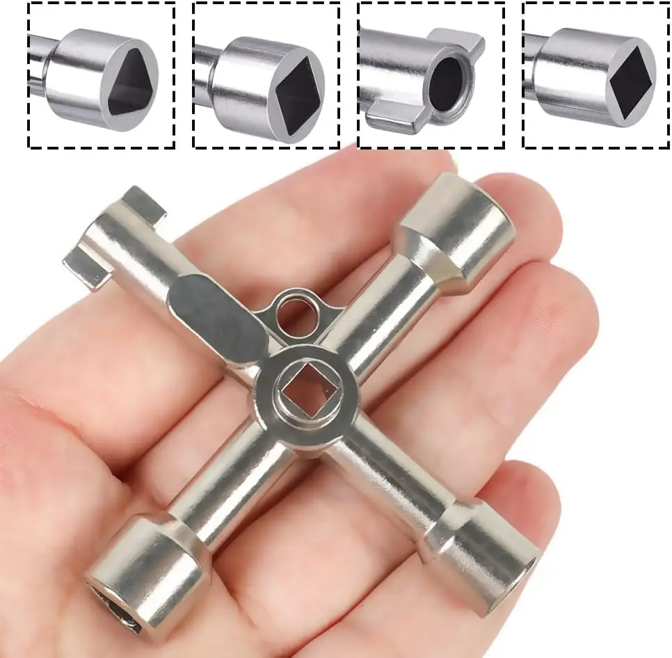 1/2/3/4/5Pcs 4‑Way Multi‑Function Cross Key Wrench, Silvery Utility Key for Gas Box,Gas Meter Electrical Cabinet Opening