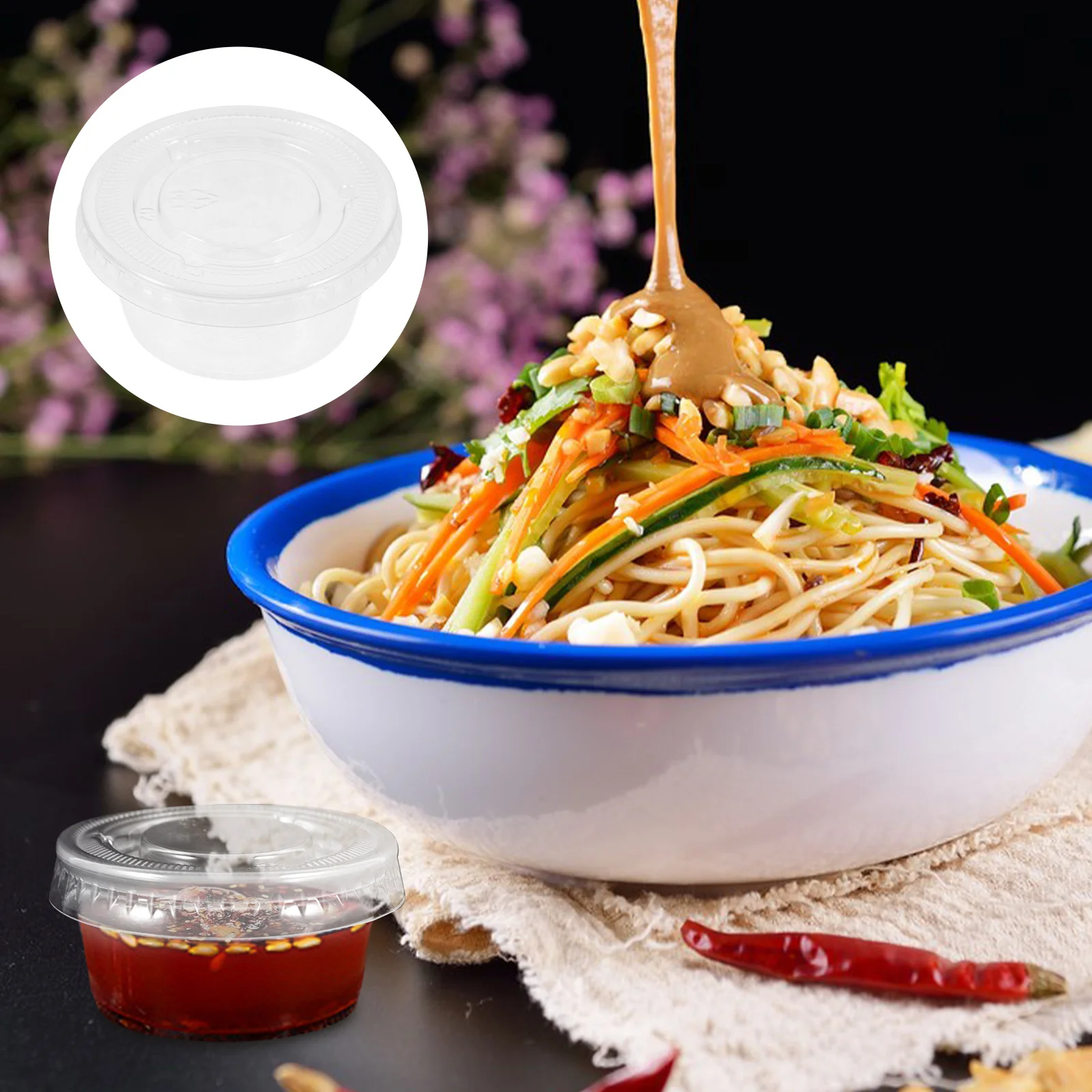 

100Pcs Sauce Cups with Lids Moderate Capacity Leak Proof Condiment Containers Portion Cups for Dressing Dips Seasoning Storage