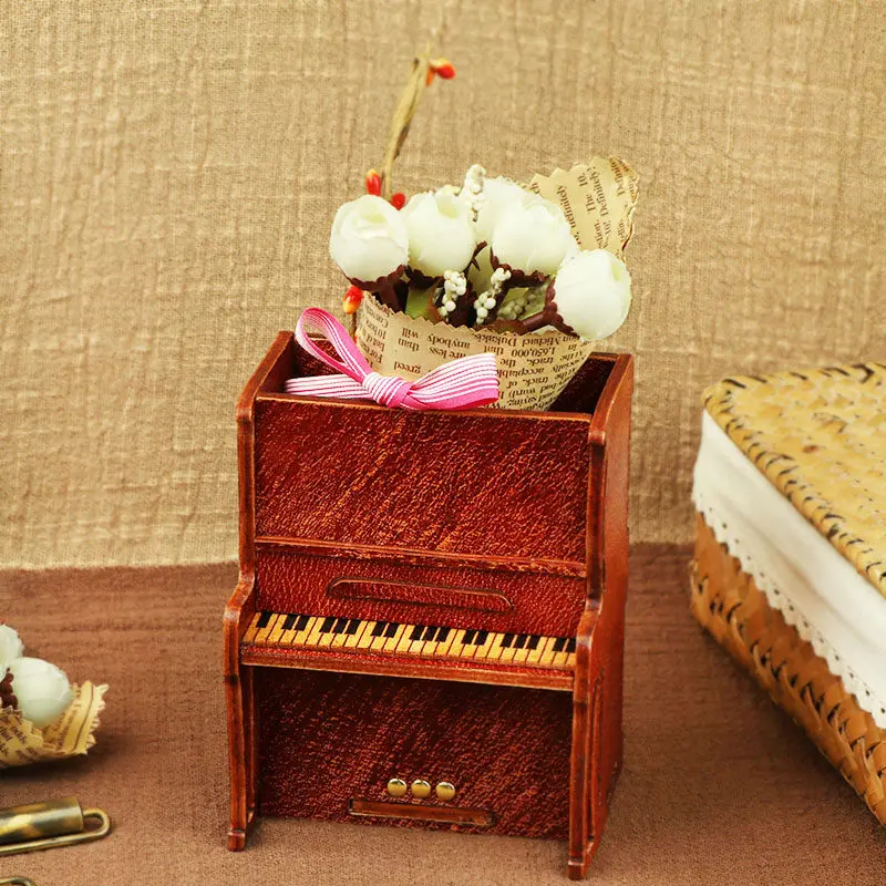 Handmade Vintage Piano Musical Instrument Cowhide Office Accessories Storage Genuine Leather Ornament Classroom Desktop Storage