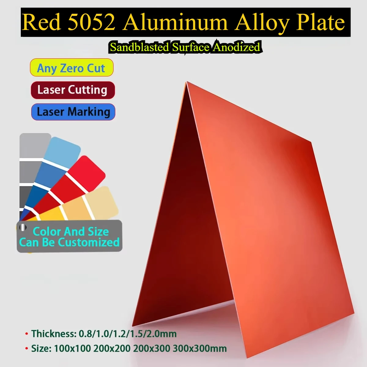 

Red 5052 Aluminum Alloy Plate Sandblasted Surface Anodized Aluminum Sheet Size 100x100 200x200 200x300 300x300mm Thick 0.8mm-2mm