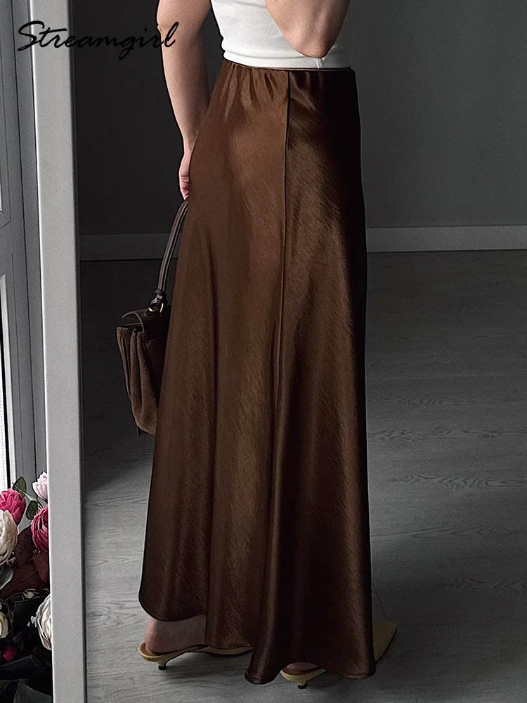 Streamgirl Mermaid Skirts For Women Long Bodycon Yellow Skirt Maxi Silk Summer Spring High Waist Women's Satin Skirts Luxury