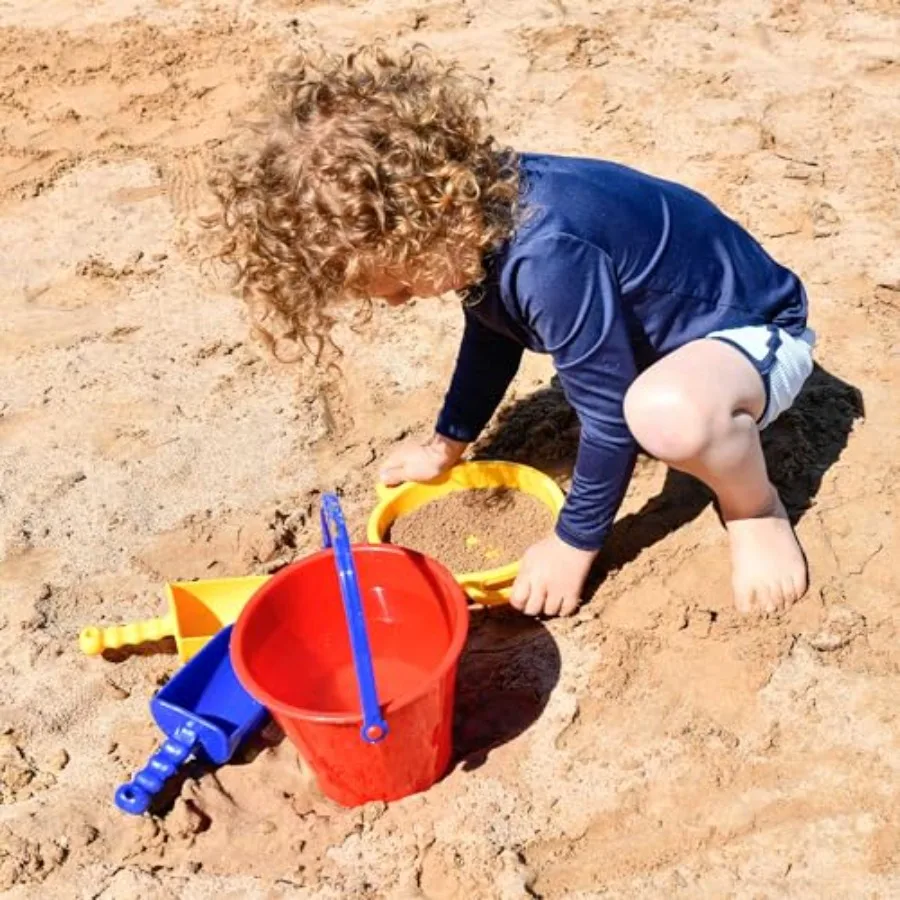 Sand Toys Bundle Large Pail Sieve and 2 Scoops Colors Vary