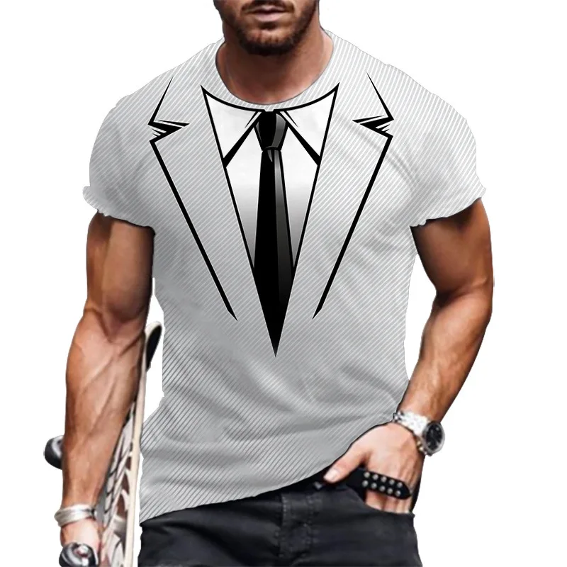 2022 Summer New Men\'s Short Sleeve T-Shirt Fake Suit Streetwear 3D Tank Top Fashion Funny Tuxedo Bow Tie 3D Print Top