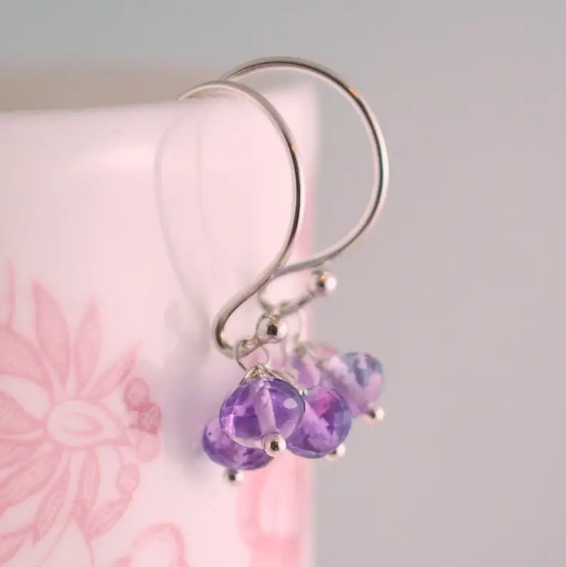 Purple Earrings, Amethyst Gemstone Drops, February Birthstone, Wire Wrapped, Sterling Silver Jewelry