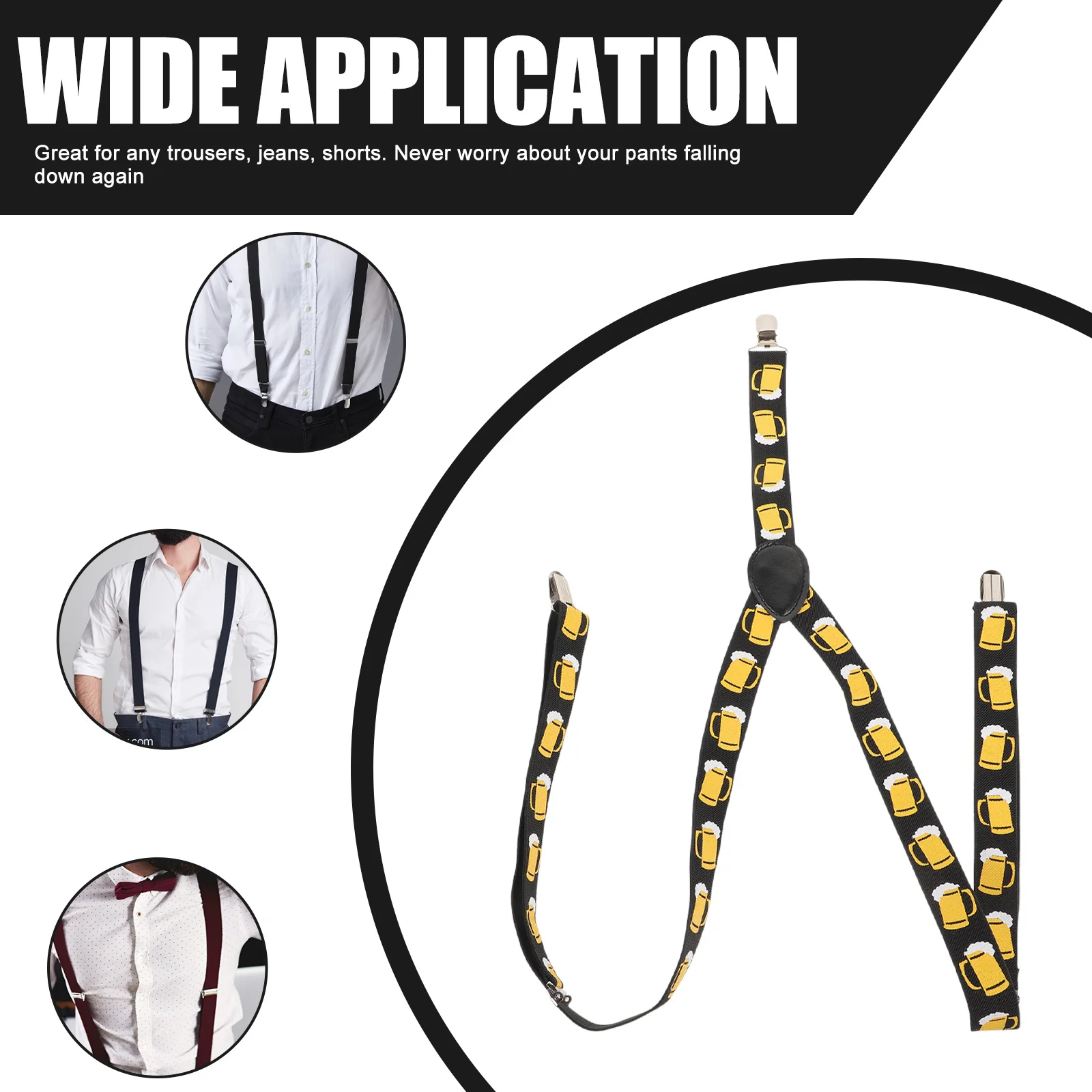 Beer Print Suspenders Adjustable Elastic Y-Shape Braces Clip On For Men Women Jeans Shorts Trousers Waistband Hold Durable