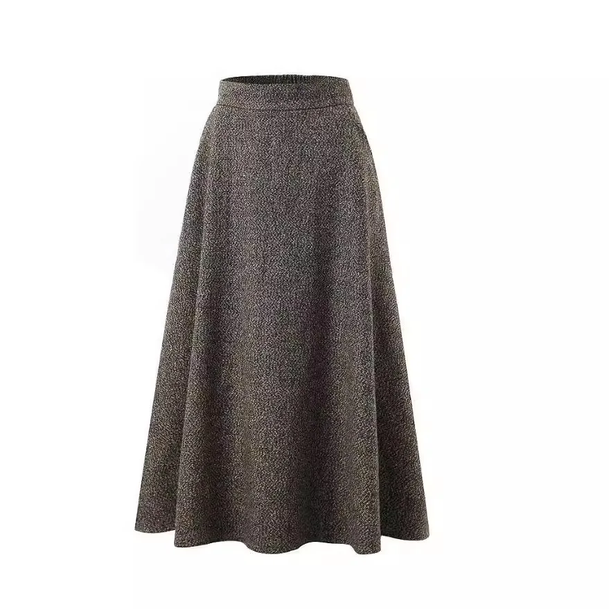 Falda de lana para mujer, faldas largas de longitud media, cintura elástica, Color sólido, Otoño Invierno, oficina, informal, de lana, línea A 2025