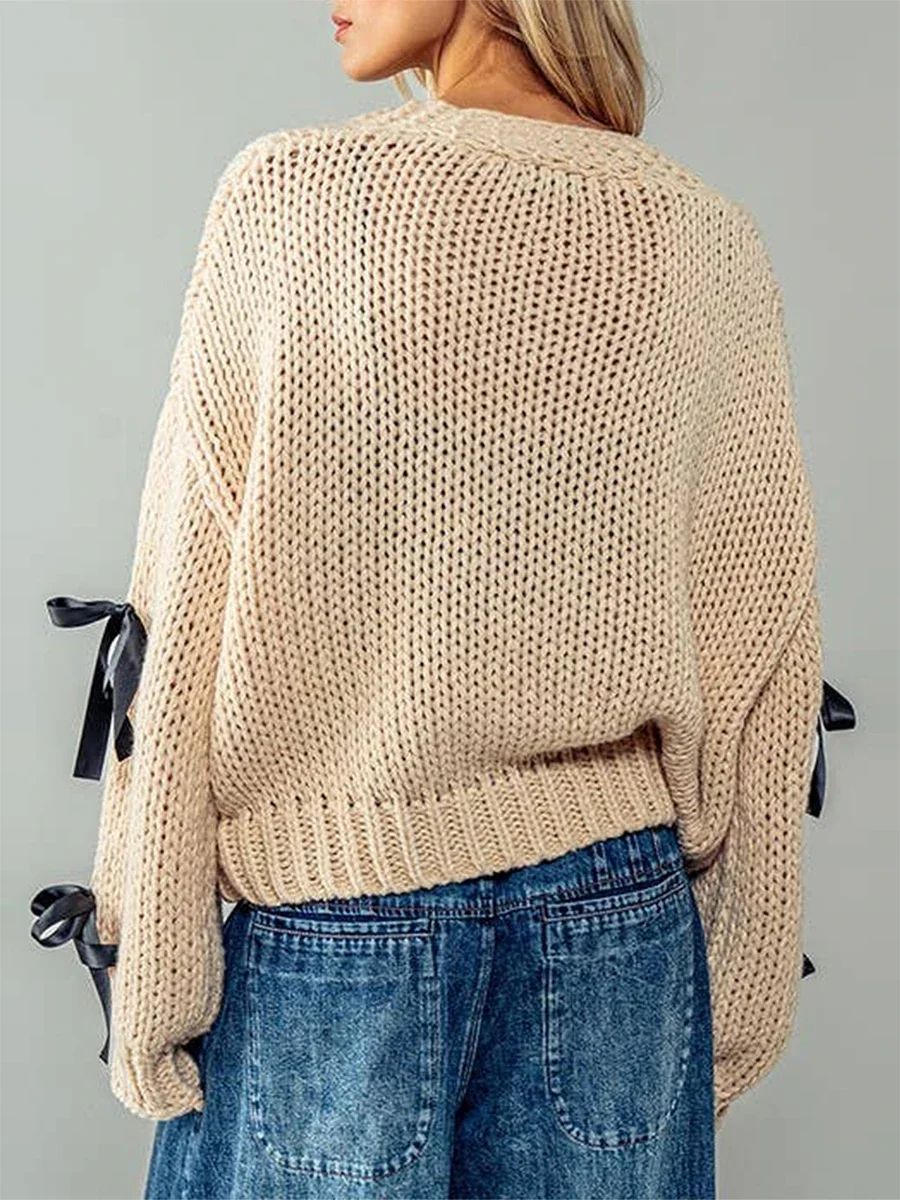 Cardigan à manches longues et col en V profond pour femmes, pull boutonné, veste en tricot décontractée